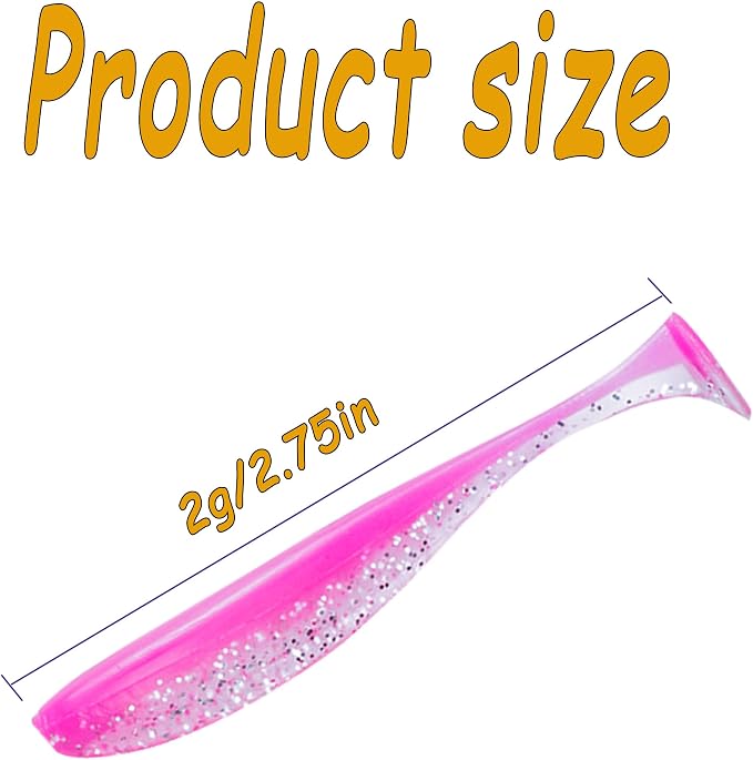 100PCS Bait Fishing Soft Plastic Lures, Soft Paddle Tail Lures for Freshwater and Saltwater Bass Lures with Box White red Green Gray Loach 2g,7cm
