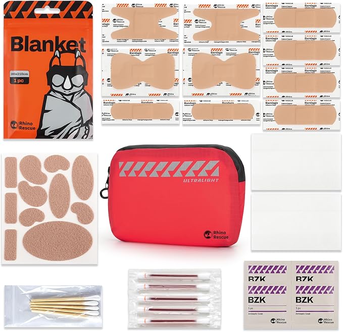 RHINO RESCUE EDC First Aid Kit for Travel, Mini Water-Resistant & Ultralight Portable Quick Search Emergency Med Kit for Car, Camping, Hiking,Cycling, Backpacking