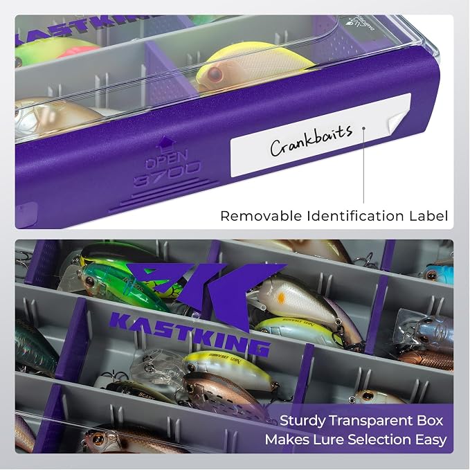 KastKing HyperSeal Waterproof Tackle Box, 3600 and 3700 Tackle Trays, Fishing Tackle Box Organizer with Removable Dividers, Lure Box and Terminal Tackle Storage,Purple
