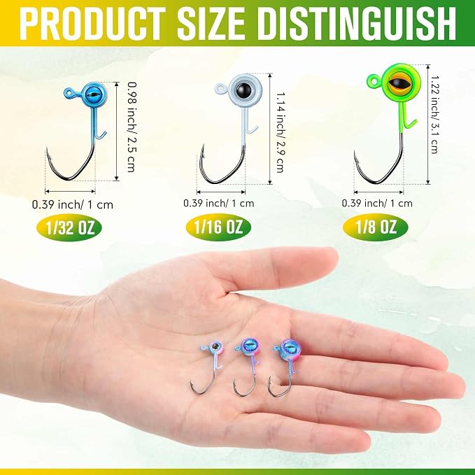 Vinsot Crappie Jig Heads 1/4oz 1/8oz 3/8oz 1/16oz 1/32oz Fishing Jig Hooks Simulation Fish Eye Ball Hook Bulk for Crappie Bass Trout Lures Gift