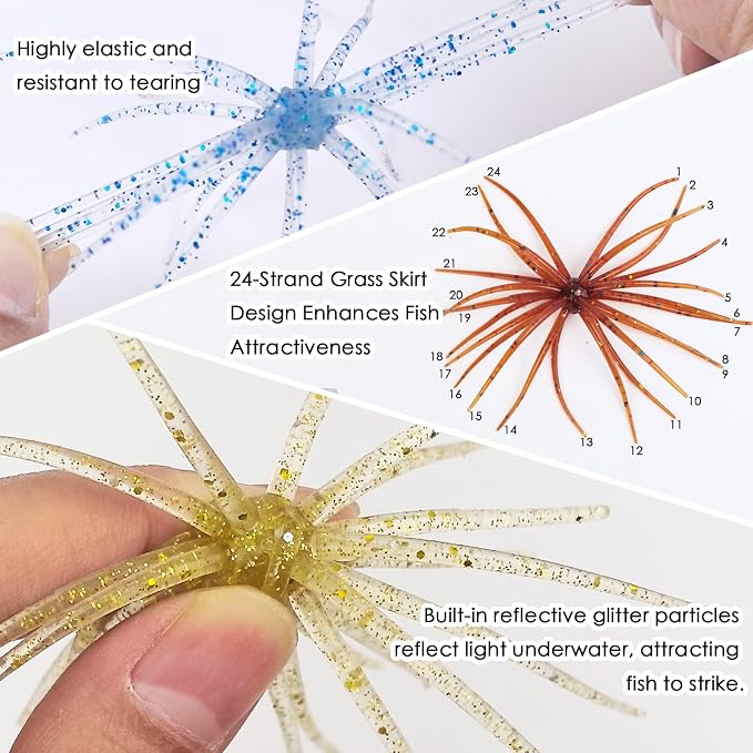 6 Pcs Soft Urchin Lures Fishing Saltwater Slow Floating Lures for Bass Trout Crappie