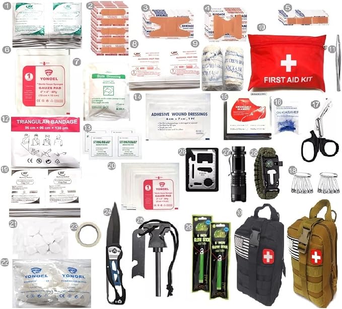 Galaxy 251 Pcs First Aid Kits for Survival Emergency Trauma Military Tactical Medical Hunting Camping Hiking Fishing IFAK EMT Bag (Black and Brown)