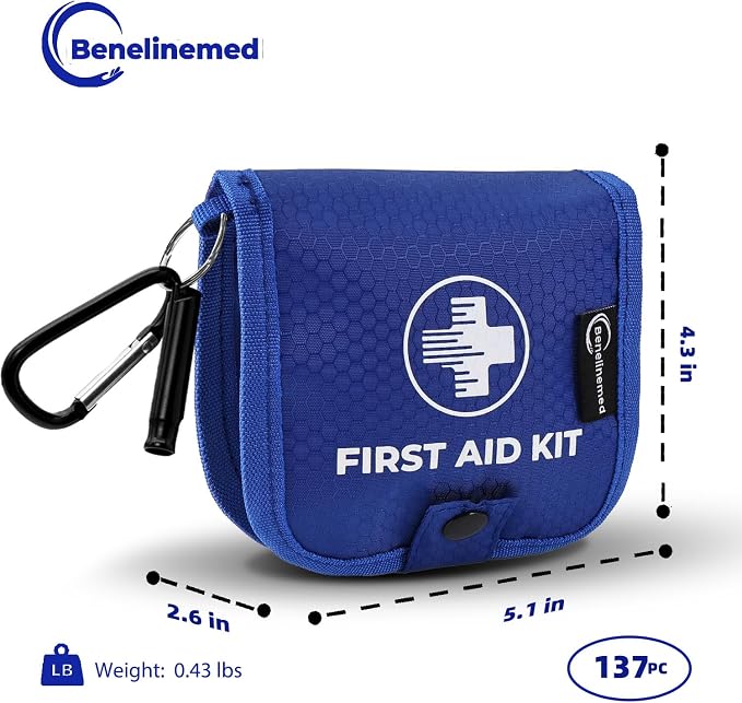 Mini First Aid Kit - 137 Piece Small Emergency Medical Kit for Home, Car, Travel, Camping & Outdoor Activities (Blue)