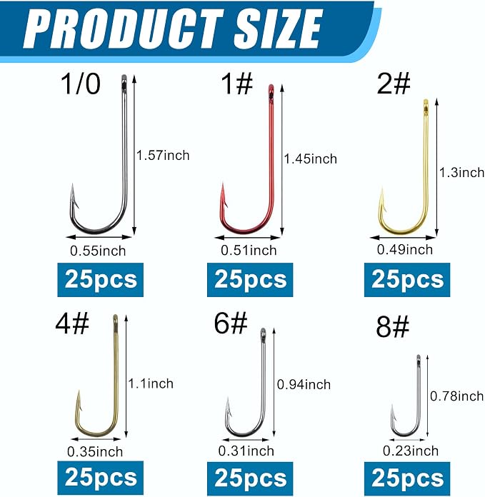 Crappie Panfish Fishing Hooks Aberdeen Hook Kit, 150pcs Aberdeen Fishing Hooks Long Shank Assorted Small Size Sharpened Live Bait Hook Set for Saltwater Freshwater Bass Catfish Trout Crappie Panfish