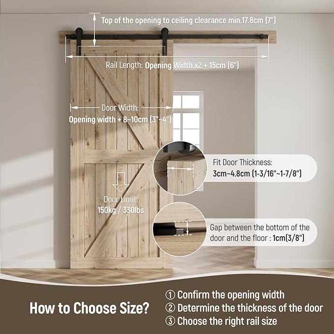 CCJH 12.6FT Single Sliding Barn Door Hardware Kit Black Carbon Steel Hanger Flat Track System for Closet Kitchen 1 Door 75 inch Wide, Smoothly and Quietly I Shape Roller