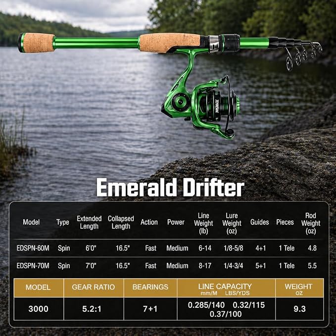 Telescopic Fishing Combo, 6FT Carbon Fiber Rod with 3000 Spinning Reel, Lightweight Kit with Carrier Bag for Bass Trout Catfish Freshwater Saltwater Travel