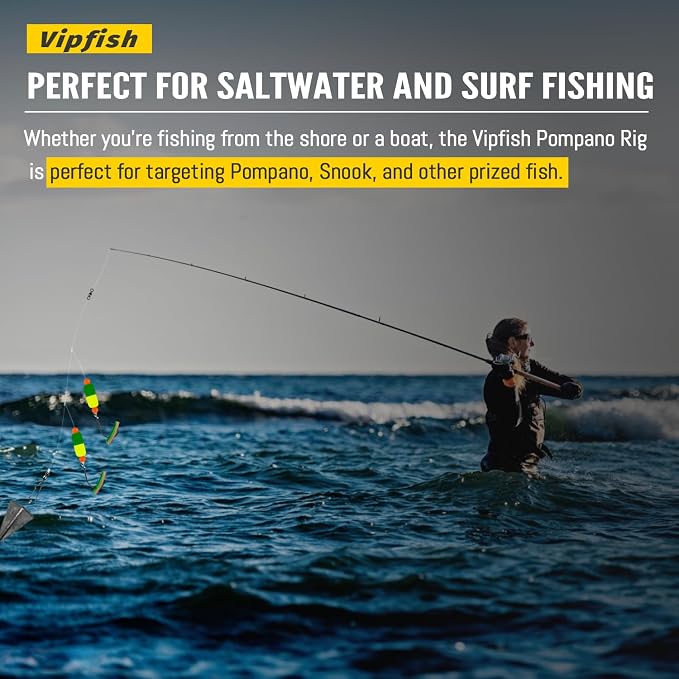 Pompano Rig Saltwater Surf Fishing Rigs – Double Drop Leader Rigs with Hooks, Floats, Beads & Snap – Easy Pre-Tied Terminal Tackle for Pompano, Whiting, Redfish