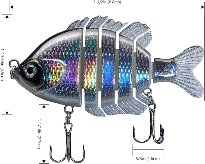 BASSDASH SwimPanfish Multi Jointed Panfish Bluegill Swimbaits Hard Topwater Bass Lures Fishing Lure Crank Saltwater 3.5in/0.85oz