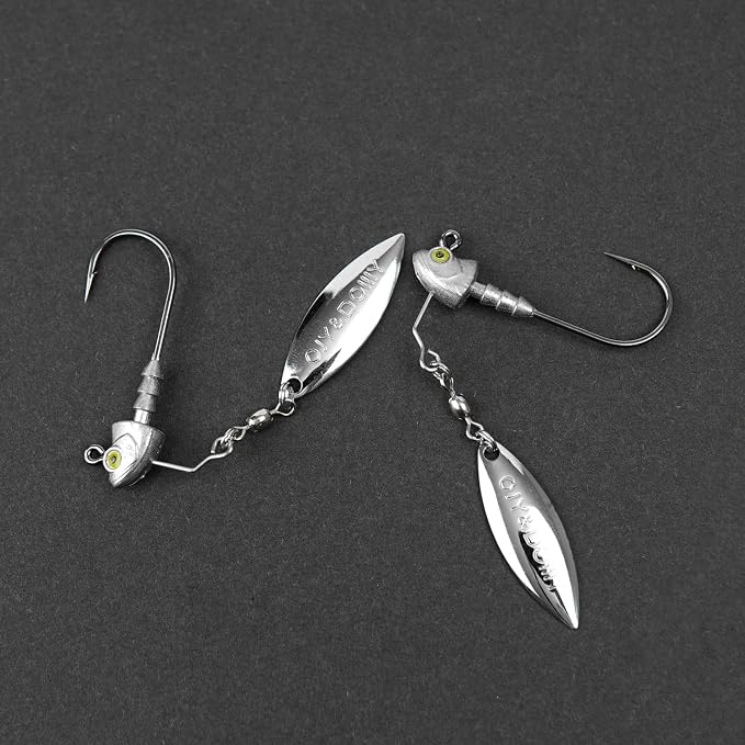 6-Pack Underspin Jig Heads with 100% Brass Blade (Never Rust) - 3/16oz, 1/4oz, 3/8oz, 1/2oz - Bass & Saltwater Fishing