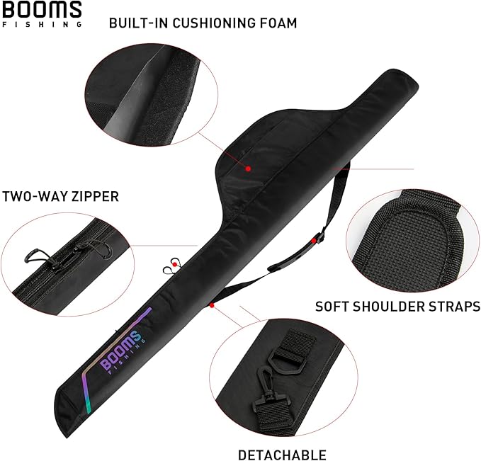 Booms Fishing PB4 4.4ft~5ft Fishing Rod and Reel Case, Portable Folded Fishing Pole Case, 0.6ft/8" Extended Design Fishing Spinning Rod Bag, Store Up to 2~3 Fishing Rods and Reels, 52"~60"