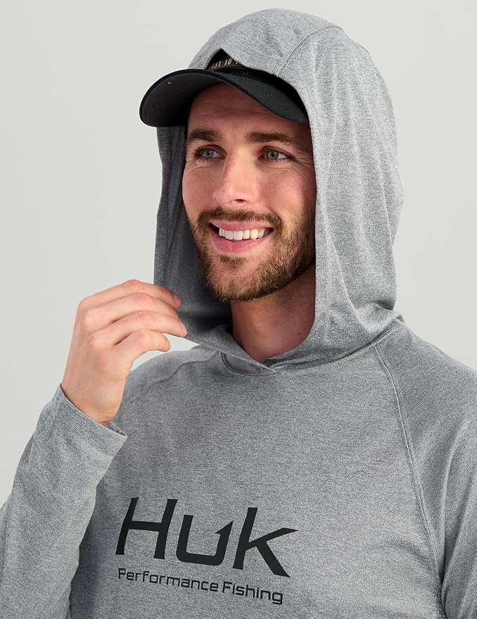 HUK Mens Pursuit Vented Long Sleeve Hoodie, Fishing Shirt with Hood