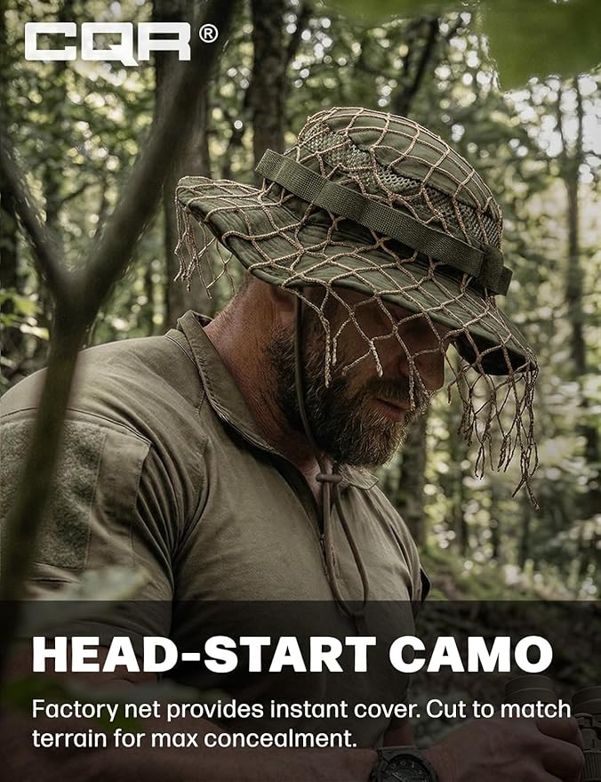 CQR Men's Tactical Boonie Hat, Breathable Packable Sun Hat for Hunting, Hiking, Fishing, Shooting, and Outdoor Activities