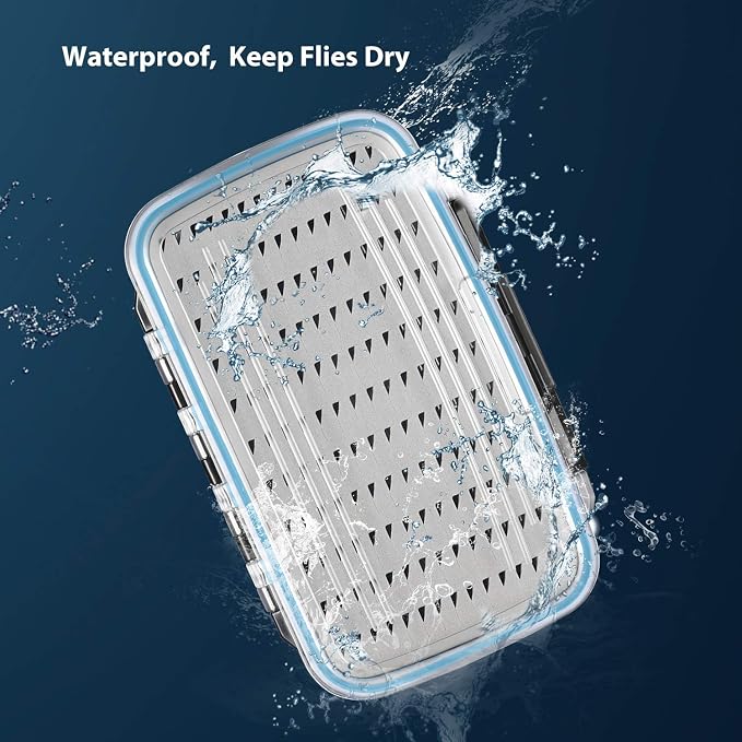 Gonex Fly Boxes for Fly Fishing Jig Boxes Two-Sided Waterproof Lightweight Fly Fishing Box Easy Grip Transparent Lid Fly Fishing Lures Box, 7.3"x 4.6"x 1.5", Grey