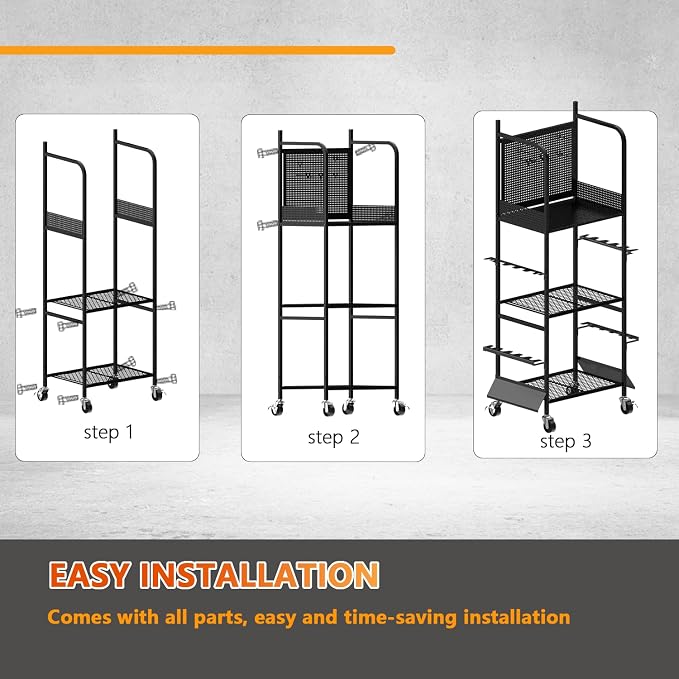 Heavy Duty Fishing Rod Rack, Fishing Organizer for Garage, Fishing Gear Holder for Garage with Movable Wheels