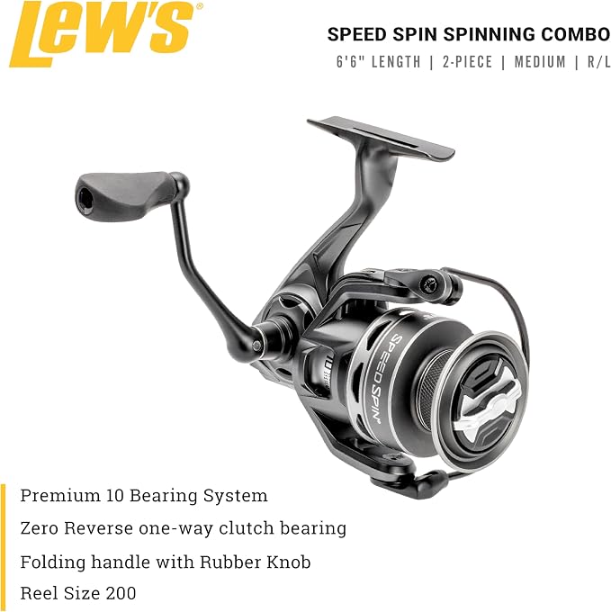 Lew's Speed Spin Spinning Reel and Fishing Rod Combo, HM30 Graphite Rod, 9+1 Bearings, Speed Gears