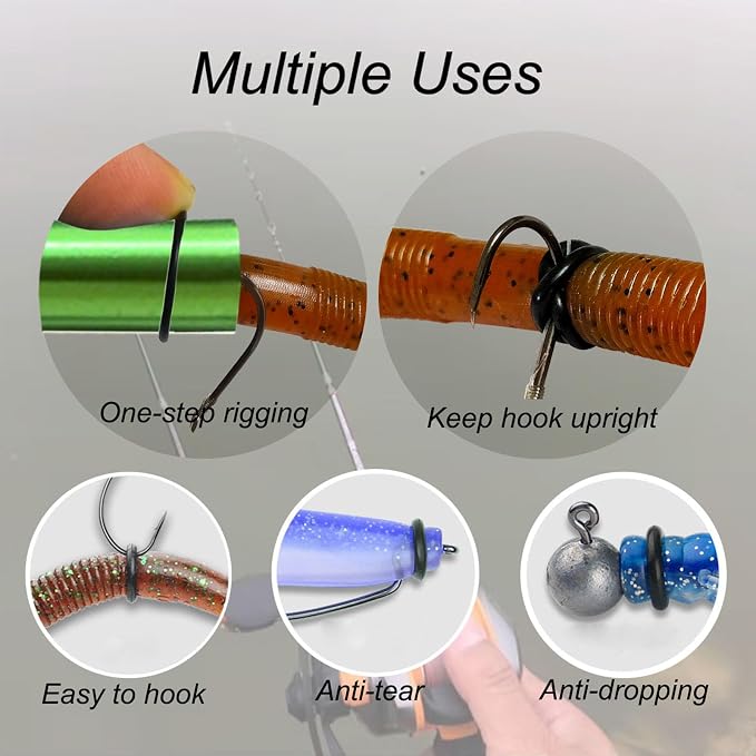 Wacky Rigging Tool, Fishing Bait Rigs, Wacky Rig Ring Tool with 70PCS Worm O-Rings, Wacky Worm Kit for Senko Neko Finesse Stick Soft Baits