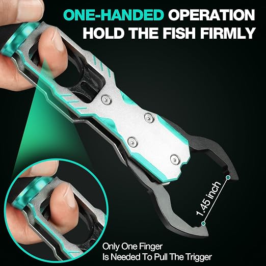 Ghosthorn 11" Aluminum Alloy Fish Lip Gripper with Scale - 40lbs Saltwater Fishing Grabber Tool, 360° Swivel Non-Slip Handle, Corrosion-Resistant Fish holder for caught fish, Fish Control Tackle