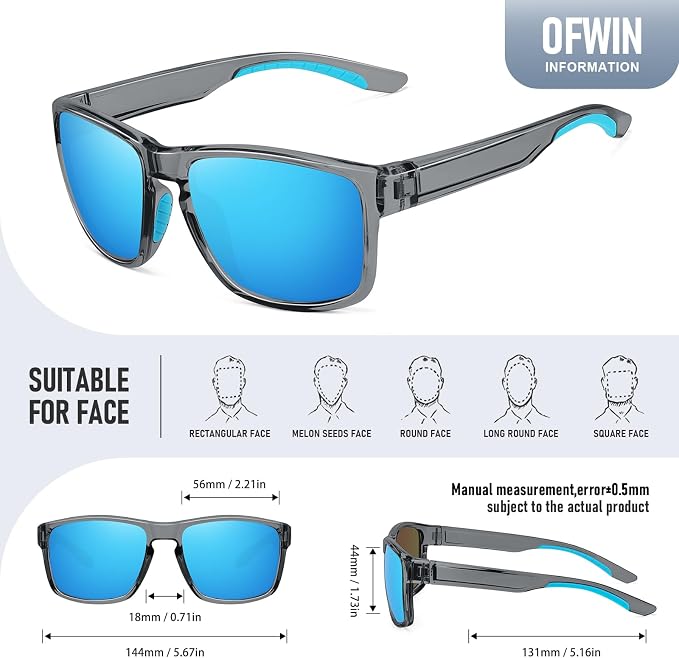 Sports Polarized Sunglasses for Men Women UV Protection Unbreakable Driving Running Fishing Hiking Sun Glasses
