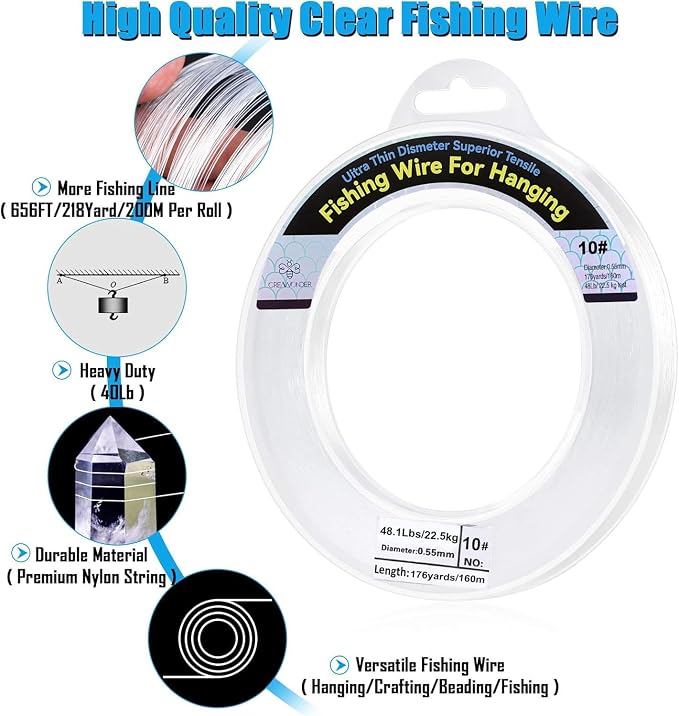 Clear Fishing Wire, Monofilament Fishing Line, Clear String for Hanging, Invisible Strong Wire Nylon Thread for Hanging Balloon Garland Picture Decorations