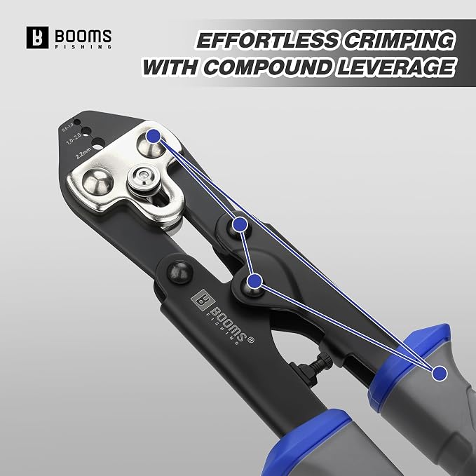 Booms Fishing Crimping Pliers Tool: 8.8in Crimper for Wire & Mono Lines up to 2.2mm - Compatible with Oval & Double Barrel Sleeves - XW42 Rigging Tool for Serious Anglers & Tackle Makers