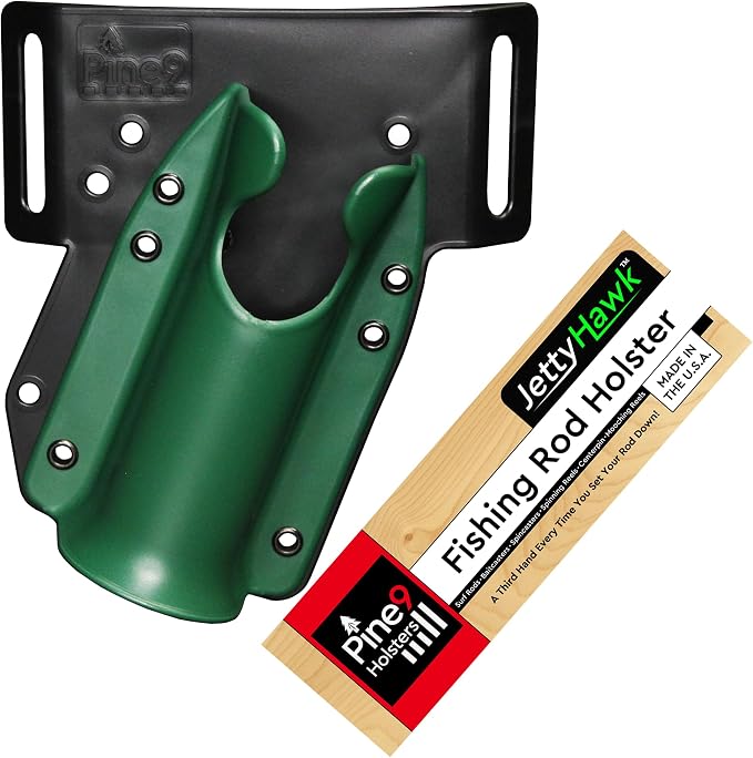 JettyHawk Fishing Rod Hip Holster, Hands-Free Quick-Draw Holder, Fits 1.5-2" Pole, for Spinning, Baitcaster, Centerpin & Surf Rods, Wading & MOLLE Belts