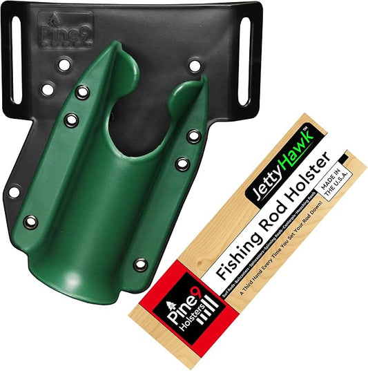 JettyHawk Fishing Rod Hip Holster, Hands-Free Quick-Draw Holder, Fits 1.5-2" Pole, for Spinning, Baitcaster, Centerpin & Surf Rods, Wading & MOLLE Belts