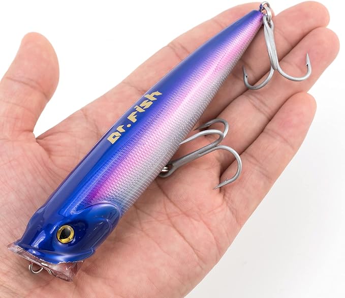 Dr.Fish Popper Saltwater Fishing Lures, 4/5.5 Inches GT Popper VMC Treble Hooks Surf Fishing Lures for Bass Striper Pike Salmon Offshore