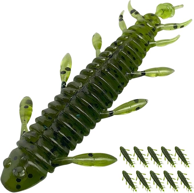 Pristis 10 pcs Chariot Bug Soft Lures, Wacky Worms Baits for Bass Fishing, Durable Plastic Insect Swimbait Set for Texas Carolina Weightless Finesse Rig Kit Gear Saltwater Freshwater Pike Perch