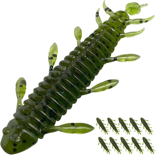 Pristis 10 pcs Chariot Bug Soft Lures, Wacky Worms Baits for Bass Fishing, Durable Plastic Insect Swimbait Set for Texas Carolina Weightless Finesse Rig Kit Gear Saltwater Freshwater Pike Perch