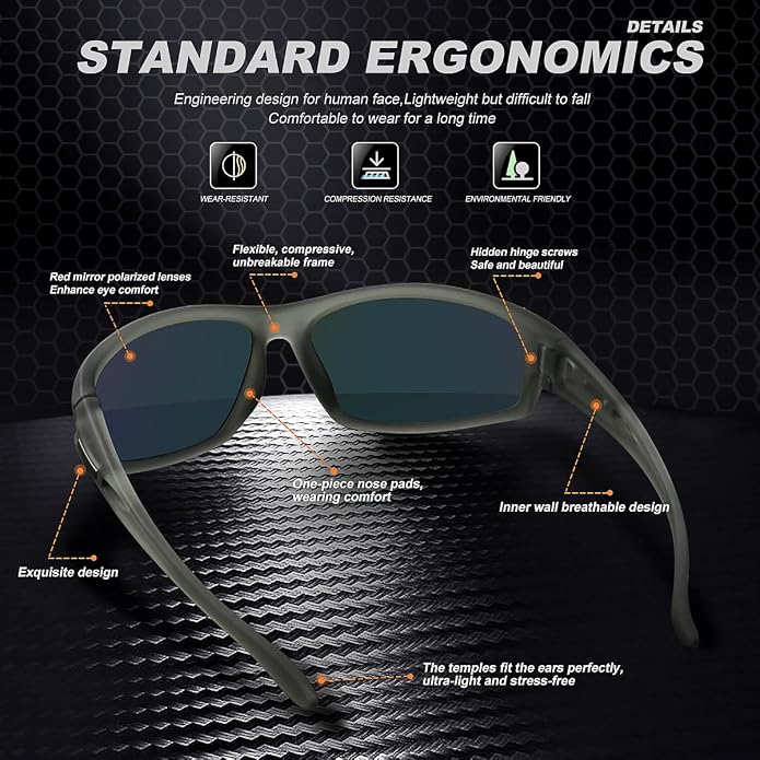 Polarized Sports Sunglasses for Men 100% UV Protection Wrap Around Unbreakable Sun Glasses for Fishing Driving