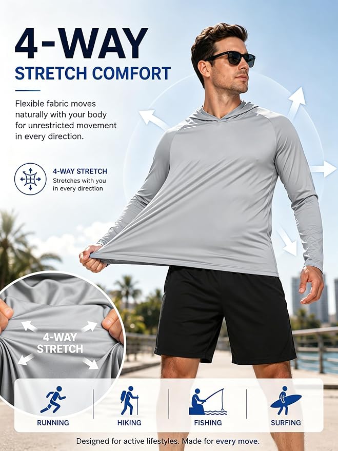 ZITY 3 Pack Men's Sun Protection Hoodie Shirt Fishing Shirts for Men UPF 50+ Long Sleeve Shirt Lightweight Rash Guard