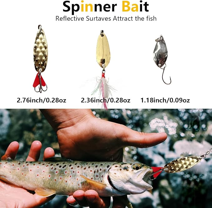 Fishing Lures Kit Set, Baits Tackle Including Crankbaits, Topwater Lures, Spinnerbaits, Worms, Jigs, Hooks, Tackle Box and More Fishing Gear Lures for Bass Trout