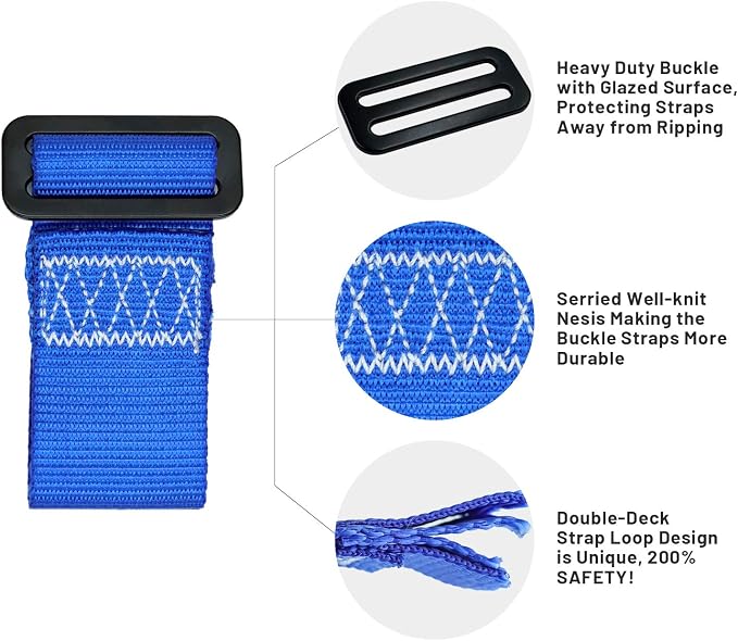 Rainbow Craft Ninja Slackline Buckle Straps - 8pc Removable Hanging Loops for Ninja Obstacle Course Training, Attaching Ninja Obstacle Accessories - Durable Buckle Straps - Blue Color