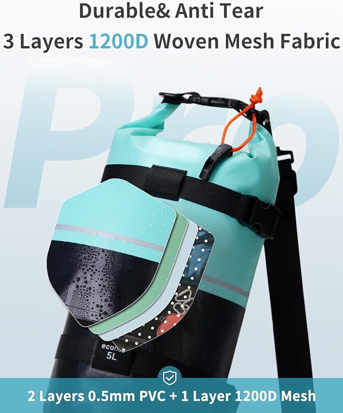 ECOHUB Waterproof Dry Bag for Women Men, 5L/10L/20L Roll Top Lightweight Dry Storage Bag Backpack for Travel Kayaking Hiking Floating with Waterproof Phone Case