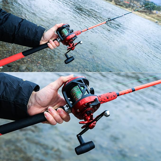 Sougayilang Conventional Reel and Fishing Rod Combo – Medium Heavy Fiberglass Rod, Heavy Duty Catfish Trolling Reel Combo for Catfish Salmon and Steelhead 6/7ft