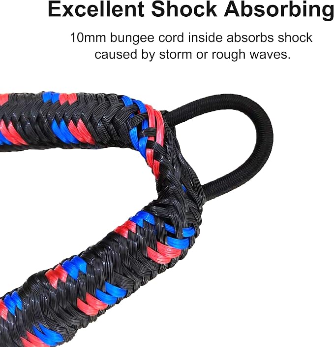 Boat Bungee Dock Lines, Mooring Rope with Stainless Steel Clip,Boat Ropes for Docking, Boat Accessories, Suit for PWC, Kayak, Seadoo, WaveRunner, Pontoon, Bass Boat, 4ft (Black & Blue red)