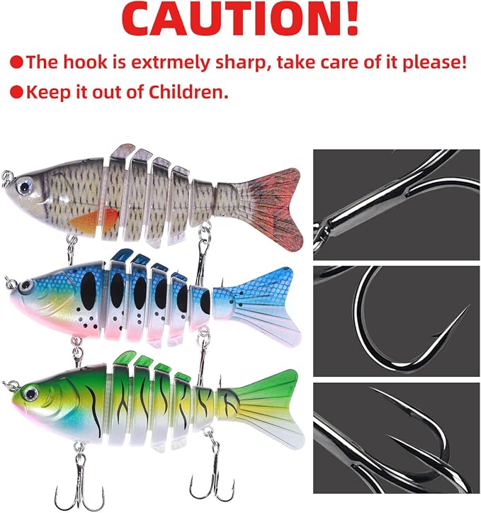Bass Fishing Lures, Jointed Swimbait Glide Bait for Bass, Trout & Pike – Lifelike Fishing Lure with 3D Eyes, Built-in Rattle Chamber, Triple Hook – Realistic Fishing Lures for Freshwater & Saltwater