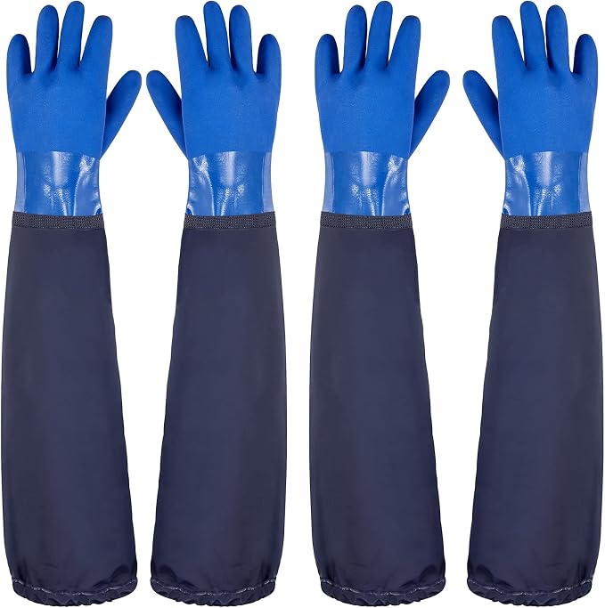 Honeydak 2 Pairs Long Gloves Extra-long 27.5 Inch Rubber Gloves Waterproof PVC Reusable Heavy Duty Anti-skid Acid-alkali and Oil for Household Fishery Agriculture Animal Husbandry
