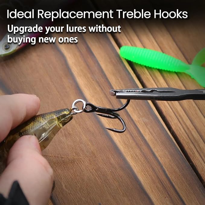 FishTrip 25/10/90/200pcs Fishing Treble Hooks, High Carbon Steel Triple Fishing Hooks with Ultra Brabed Sharp for Saltwater Freshwater Black, Treble Hook for Bass Trout Fishing Lures Replacement