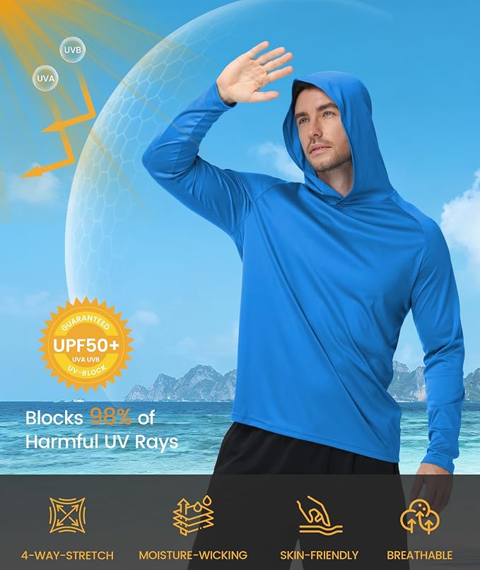 ZITY 3 Pack Men's Sun Protection Hoodie Shirt Fishing Shirts for Men UPF 50+ Long Sleeve Shirt Lightweight Rash Guard