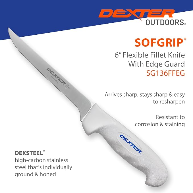 Dexter Outdoors 6" SOFGRIP Fillet Knife | Includes Edge Guard | High-Carbon American Stainless Steel Blade | Resists Corrosion | Comfortable, Slip-Resistant Handle | Made in USA