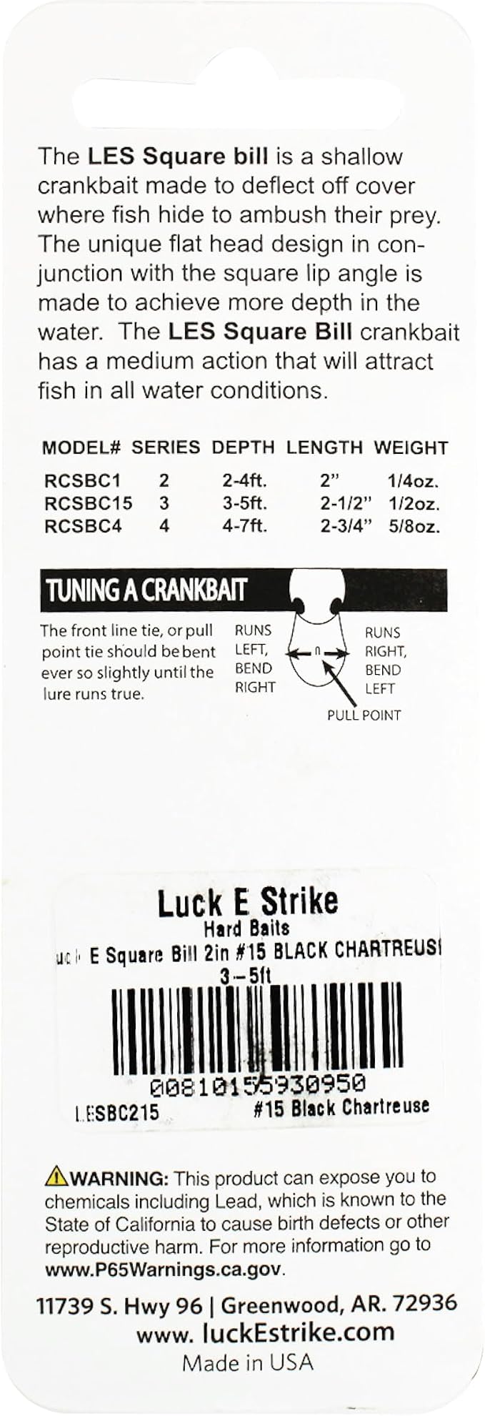 Luck E Strike 2 Inch Square Bill Crankbait, Made in The USA