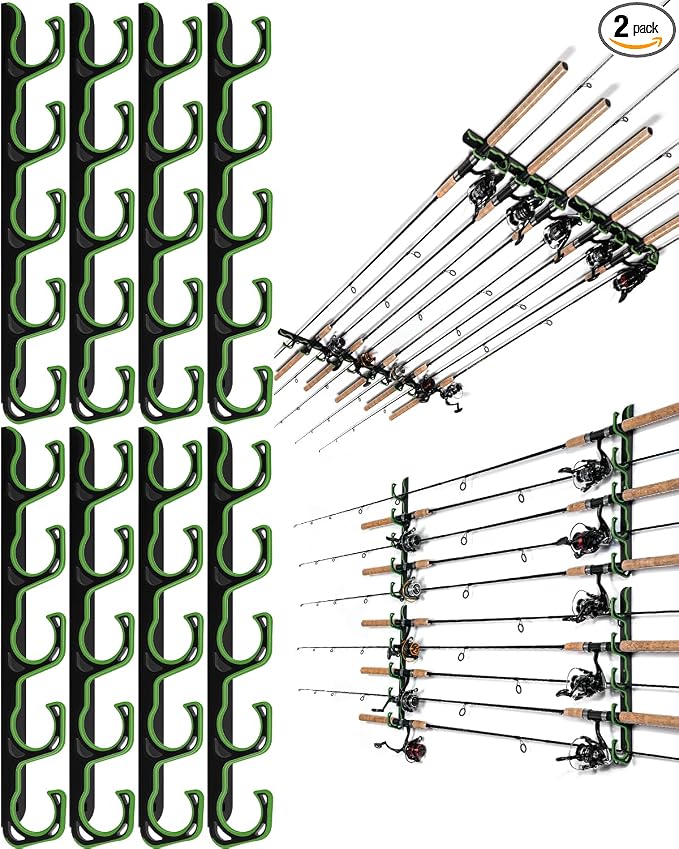 Ghosthorn Fishing Rod Holders for Garage Fishing Pole Holders Ceiling or Wall Mounted Fishing Rod Rack garage Storage Organizer Fishing Gear Equipment for Men Women (Green, 4 Packs)