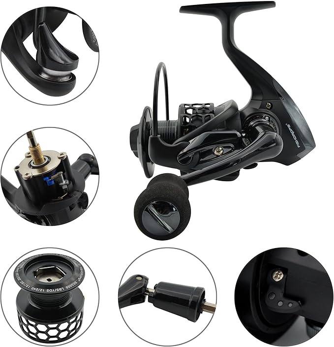 Fishdrops Spinning Fishing Reels 12+1BB Ultra Lightweight Carved Aluminum Spool Reels Affordable Smooth Spinning Reels