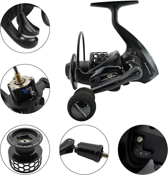 Fishdrops Spinning Fishing Reels 12+1BB Ultra Lightweight Carved Aluminum Spool Reels Affordable Smooth Spinning Reels