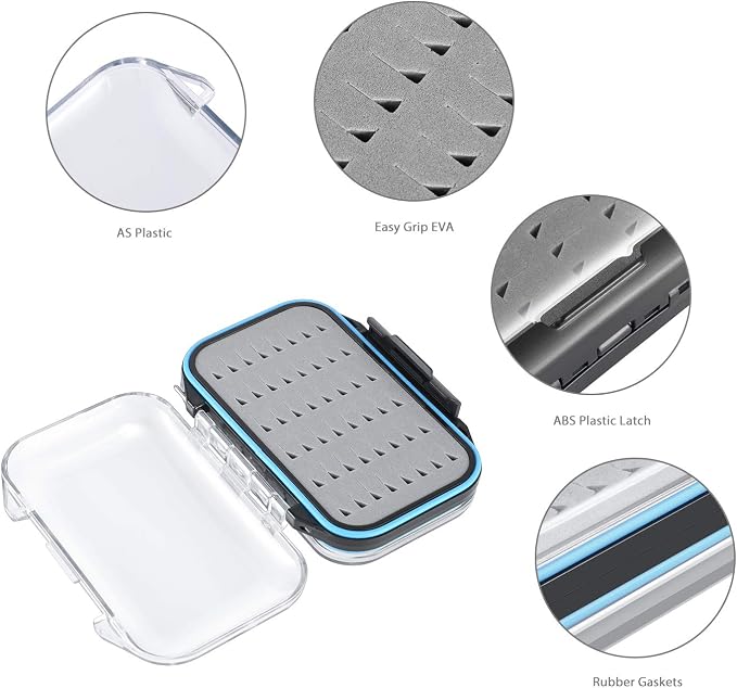 Gonex Fly Boxes for Fly Fishing Jig Boxes Two-Sided Waterproof Lightweight Fly Fishing Box Easy Grip Transparent Lid Fly Fishing Lures Box Sizes A+B+C, Grey