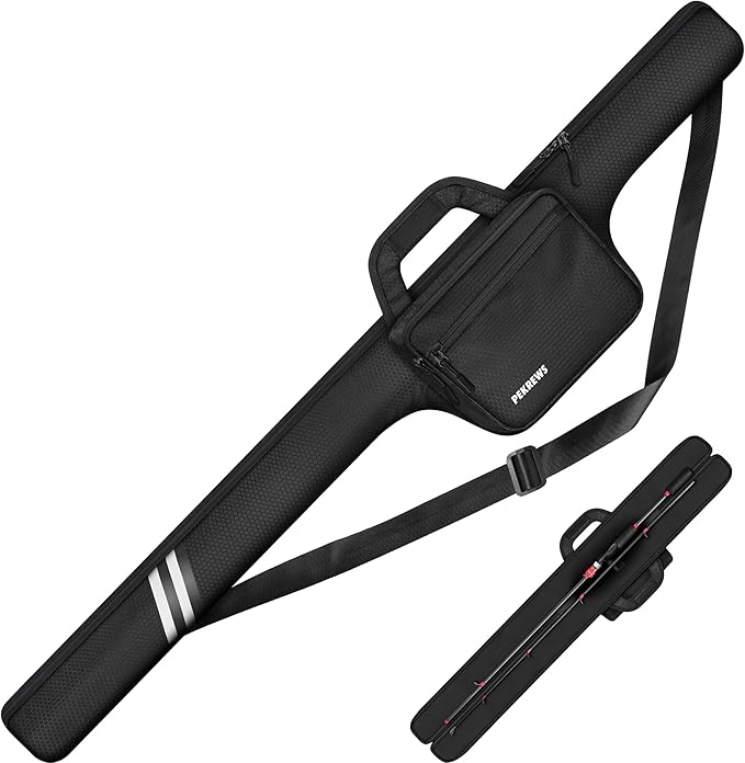 PEKREWS Fishing Rod Case, 52inch Fishing Pole Bag (3.9ft-4.4ft) with Tackle Pockets, Fits Break-Down Spinning Rod Reel Combo, Padded Soft Rod Bag with Strap Handle, Pole Travel Case For Angler