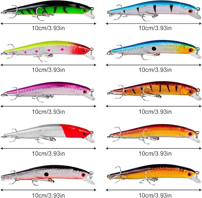10pcs Fishing Lures - Life-Like Swimbait, Minnow Hard Lure Bass Trout Baits Kit, Topwater Hard Baits Crankbait Swimbait for Saltwater Freshwater