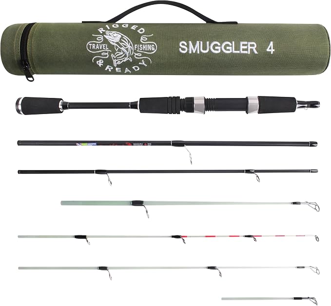 Rigged and Ready Smuggler Series™ Travel Fishing Rods. Super Compact, 1 Spinning Rod and Reel Combo, 4 Spin, 1 Casting Rod + Cases. 2, 3 or 4 Tips. Spin and General Freshwater - Saltwater Fishing