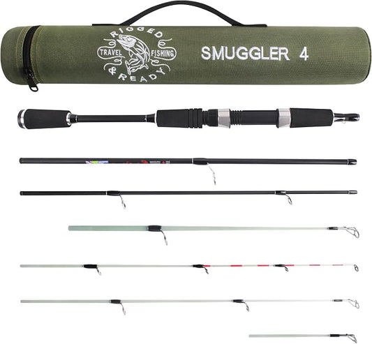 Rigged and Ready Smuggler Series™ Travel Fishing Rods. Super Compact, 1 Spinning Rod and Reel Combo, 4 Spin, 1 Casting Rod + Cases. 2, 3 or 4 Tips. Spin and General Freshwater - Saltwater Fishing